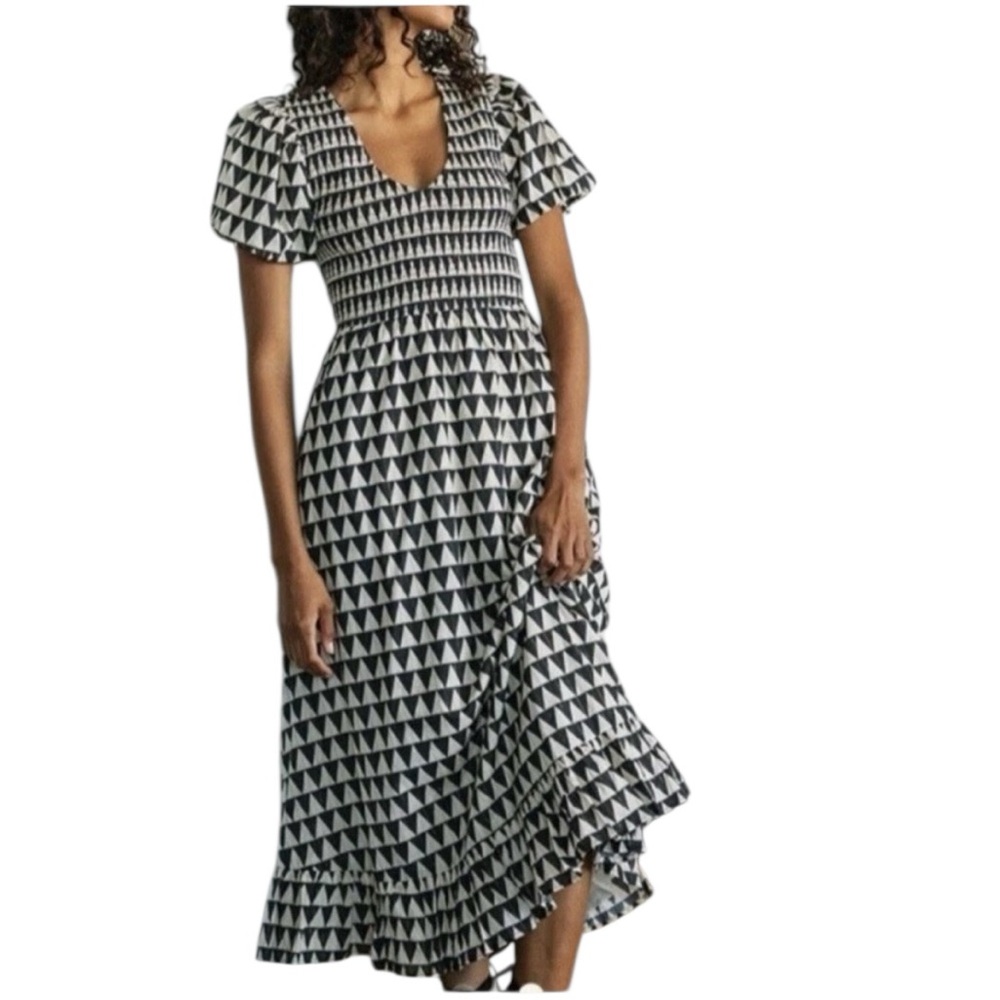 Cleobella Smocked Maxi Dress Women's Size Small Short Sleeve Boho Flowy Festival